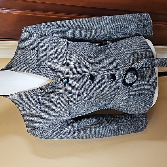 JONES NEW YORK BLAZER 4P SIGNATURE PETITE BLACK WHITE BUTTONS BELT COAT - Picture 2 of 10